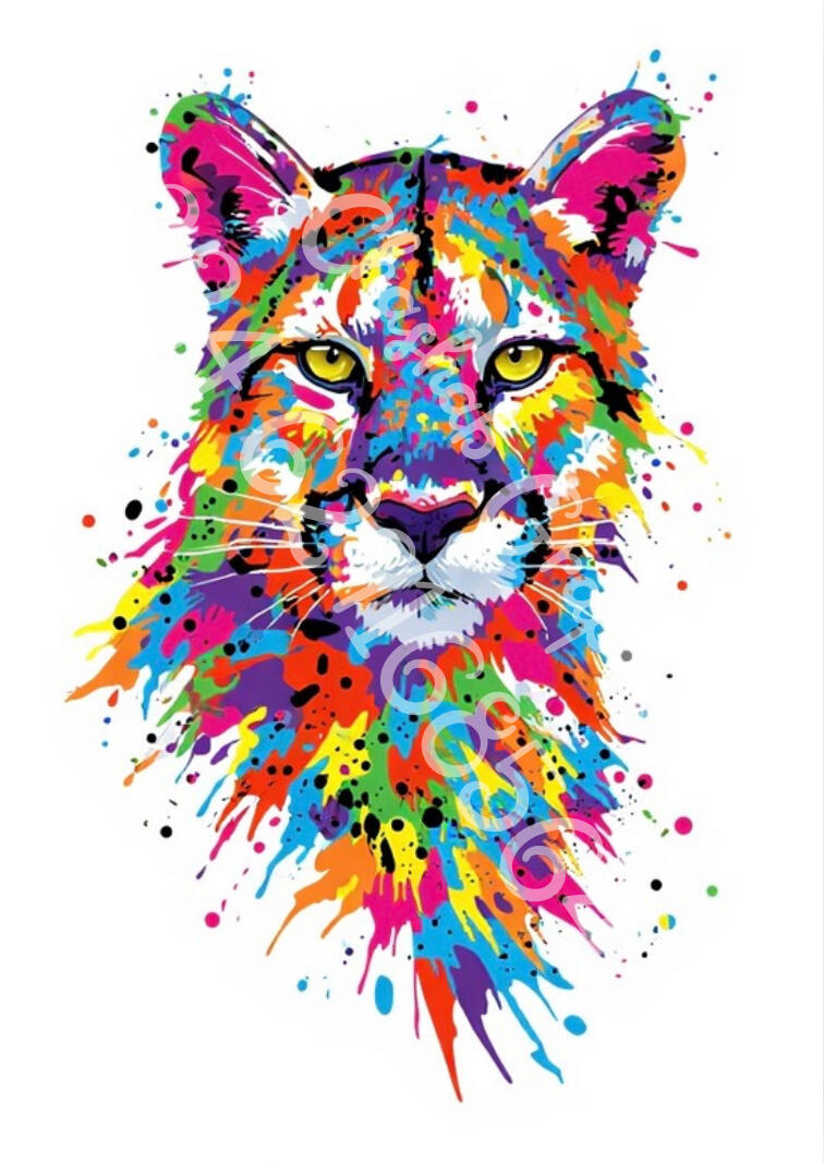 Sixième et dernier opus de la série CHROMATIC WILDERNESS. Ce portrait de cougar en "splash art" capture l'intensité d'un prédateur à l'affût, où chaque nuance de couleur semble vibrer de l'énergie de la montagne. Les yeux perçants contrastent avec l'explos